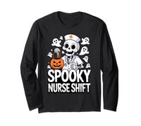 Spooky Nurse Shift Funny Nurses Skeletons Ghost Halloween Manga Larga