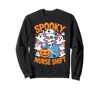 Spooky Nurse Shift Nurses Skeletons Ghosts Halloween Sudadera