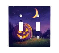 Spooky - Placa de pared decorativa para interruptor de luz de Halloween, 2 bandas, doble palanca, diseño de lunas de dibujos animados, escena de campo, placa frontal eléctrica para cocina, baño