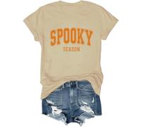 Spooky Season - Camiseta retro de Halloween para temporada espeluznante, camiseta casual con estampado de letras de Halloween, caqui, 3XL