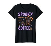 Spooky Season Coffee Lover Halloween Fall Autumn Ghost Camiseta gráfica económica, Mujer, Negro, L
