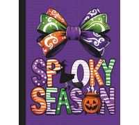 Spooky Season Composition Notebook: A Cute Halloween Journal for Girls and Teens featuring a Big Bow, Witch, and Funky Letters on a Purple Plaid Background - 110 Wide Ruled Pages