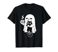 Spooky Season Ghost Bebiendo café Boojee Halloween Cat Camiseta gráfica económica, Hombre, Negro, L