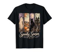 Spooky Season Ghost Cat Haunted House Pumpkins Camiseta gráfica económica, Hombre, Negro, M