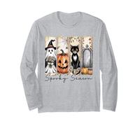 Spooky Season Ghost Pumpkin Black Cat Cementerio Halloween Manga Larga