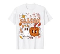 Spooky Season Halloween Ghost Pumpkin Peace Sign Camiseta