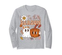 Spooky Season Halloween Ghost Pumpkin Peace Sign Manga Larga