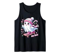 Spooky Season-Hey Boo! Christmas Lights Skateboard Ghost Kid Camiseta sin Mangas