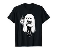 Spooky Season Mujer Ghost Coffee Boojee Cozy Cute Cat Meh Camiseta gráfica económica, Hombre, Negro, XL