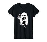 Spooky Season Mujer Ghost Coffee Boojee Cozy Cute Cat Meh Camiseta gráfica económica, Mujer, Negro, XS