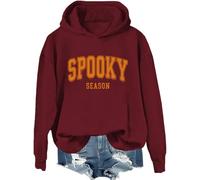 Spooky Season - Sudadera con capucha retro para Halloween, temporada espeluznante, camiseta gráfica impresa con letras de Halloween, Burdeos, 3XL