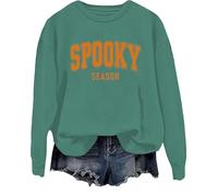 Spooky Season - Sudadera retro de Halloween para temporada espeluznante, camiseta casual con estampado de letras de Halloween, verde, 3XL