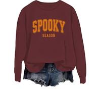 Spooky Season - Sudadera retro de Halloween para temporada espeluznante, camiseta casual con estampado de letras de Halloween, Burdeos, 3XL