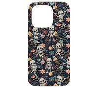Spooky Skeletons in Dark Wildflowers Halloween Gothic Floral Carcasa para iPhone 15 Pro