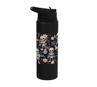 Spooky Skeletons in Dark Wildflowers Halloween Gothic Floral Stainless Steel Insulated Water Bottle