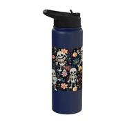 Spooky Skeletons in Dark Wildflowers Halloween Gothic Floral Stainless Steel Insulated Water Bottle