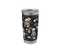 Spooky Skeletons in Dark Wildflowers Halloween Gothic Floral Vaso térmico de acero inoxidable de doble pared