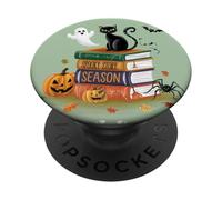 Spooky Story Season Cat Ghost Pumpkin Libros de Halloween PopSockets PopGrip Adhesivo