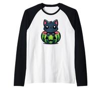 Spooky Summer Sandía Jack O Farol Kawaii Cat Camiseta Manga Raglan