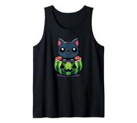 Spooky Summer Sandía Jack O Farol Kawaii Cat Camiseta sin Mangas
