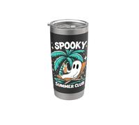 Spooky Summer Summerween Esqueleto Fantasma Playa Halloween Vaso térmico de acero inoxidable de doble pared