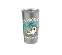 Spooky Summer Summerween Esqueleto Fantasma Playa Halloween Vaso térmico de acero inoxidable de doble pared