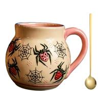 Spooky Talavera Mug, Vintage Halloween Collection Haunted Coffee Mug Set, Handmade Ceramic Coffee Cup with Colorful Spider Spiderweb and Bat Insect Design, Unique Gifts for Women