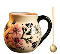 Spooky Talavera Mug, Vintage Halloween Collection Haunted Coffee Mug Set, Handmade Ceramic Coffee Cup with Colorful Spider Spiderweb and Bat Insect Design, Unique Gifts for Women