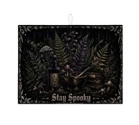 Spooky - Tapete de secado de platos para encimera de cocina, tapete escurridor de platos absorbente verde oscuro, tapete de secado de microfibra gótico otoñal para protector de barra de café, 45,7 x