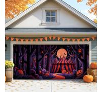 Spooky - Tienda de campaña de circo para puerta de garaje, decoraciones grandes de Halloween para uso en interiores y exteriores, decoración de fondo de fiesta de otoño de 157 x 71 pulgadas