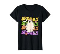 Spooky Vibes Disfraz de Fantasma de Halloween Retro Groovy para Mujeres y niñas Camiseta gráfica económica, Mujer, Negro, M