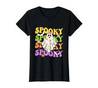 Spooky Vibes Disfraz de Fantasma de Halloween Retro Groovy para Mujeres y niñas Camiseta gráfica económica, Mujer, Negro, L