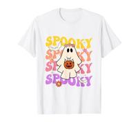 Spooky Vibes Ghost Holding Pumpkin Halloween Groovy Disfraz Camiseta gráfica económica, Hombre, Blanco, L