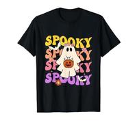 Spooky Vibes Ghost Holding Pumpkin Halloween Groovy Disfraz Camiseta gráfica económica, Hombre, Negro, S