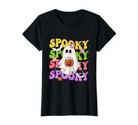 Spooky Vibes Halloween Lindo Fantasma Disfraz Retro Groovy Mujeres Camiseta gráfica económica, Mujer, Negro, S