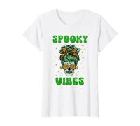 Spooky Vibes Scary Mom Skull Family Halloween Costume Camiseta gráfica económica, Mujer, Blanco, S