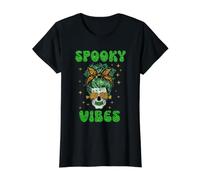 Spooky Vibes Scary Mom Skull Family Halloween Costume Camiseta gráfica económica, Mujer, Negro, XS