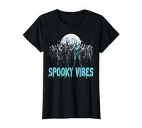 Spooky Vibes Zombies con Luna Llena Halloween Summerween Camiseta gráfica económica, Mujer, Negro, L