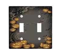 Spooky Witch Cat And Pumpkins - Placa de cubierta para interruptor de luz | Sombrero de bruja, gato brillante, murciélagos espeluznantes, temática de bosque brumoso, decoración del hogar de otoño