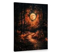 Spooky Woods Night Wall Art - Enchanted Forest and Harvest Moon, Dark Cottagecore Decor for Home, Study or Dorm Room(Framed,16x24inch(40x60cm))