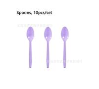 (Spoon-10pcs) Purple lace birthday party decoration simple solid color tableware paper plate paper cup paper towel knife fork spoon