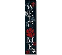 Spoontiques Pawprint Welcome Porch Sign - Decorative Home Décor Wooden Signs - Rustic Outdoor Decoration - Durable and Weatherproof - Entryway Decoration - 8” x 40”