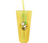 Spoontiques - Vaso Diamond - Taza texturizada con pajita - Doble pared aislada y libre de BPA - Charlie Brown & Snoopy - Amarillo - 20 oz