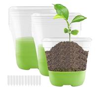 Sporgo 12 macetas de cultivo: macetas transparentes para orquídeas con base de silicona y etiqueta, reutilizables, cuadradas de plástico con orificio de drenaje para plantas, semillas, plántulas
