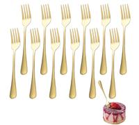 Sporgo 12 Tenedores de Postre de Acero Inoxidable - 17 cm, Dorados, para Frutas, Pequeños - para Hogares, Restaurantes, Cantinas - Pulidos de Alto Brillo