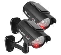 Sporgo 2 cámaras falsas para exteriores: Solar Dummy Cámara de vigilancia con luz LED roja intermitente, cámara de vigilancia falsa para interiores y exteriores (negro A)