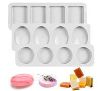 Sporgo 3 Moldes de Silicona para Jabón: Rectangular y Ovalado Con 4 Cavidades, para Fundición y Manualidades Caseras, Fáciles de Desmoldar