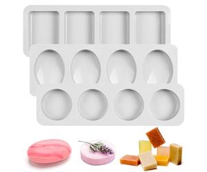 Sporgo 3 Moldes de Silicona para Jabón: Rectangular y Ovalado Con 4 Cavidades, para Fundición y Manualidades Caseras, Fáciles de Desmoldar