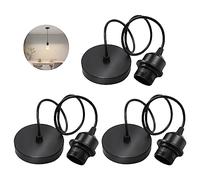 Sporgo 3 unidades E27 lámpara de suspensión: cable de 100 cm, portalámparas E27 con anillo de fijación, cable textil ajustable para casa, bar, cafetería - Negro (FL0183-DZ01)