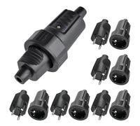 Sporgo 5 conectores Schuko hembra: enchufe 230 V IP44 exterior, protección de contacto, 2 polos, 16 A, 3,7 kW, goma exterior, negro